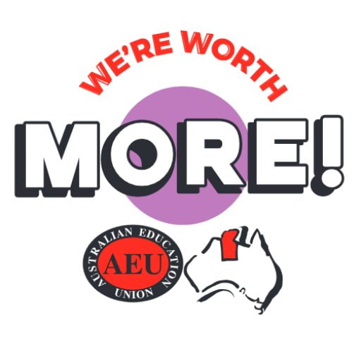 AEU logo with "We're Worth More!" slogan and fist icon.