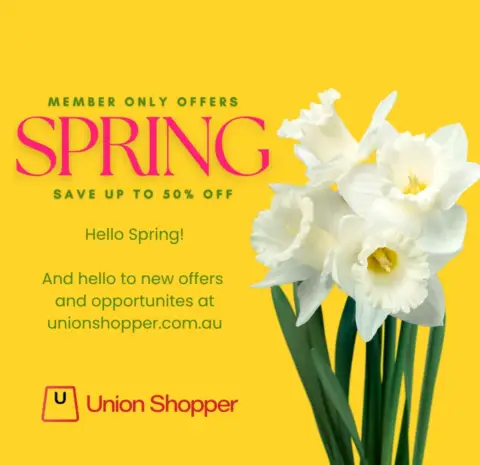 Union Shopper spring sale advertisement with white daffodils