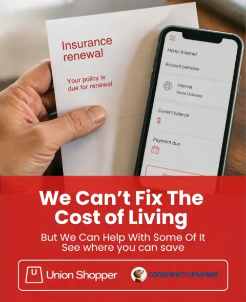 Person holding insurance renewal notice beside smartphone bill screen